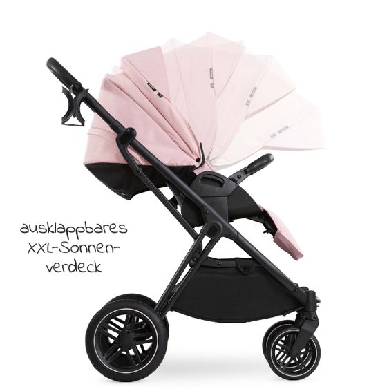 Hauck 4in1 Kinderwagen-Set Vision X Duoset Black inkl. i-Size Babyschale, Isofix Basis und XXL Zubehörpaket - Melange Rose