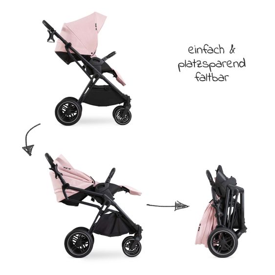 Hauck 4in1 Kinderwagen-Set Vision X Duoset Black inkl. i-Size Babyschale, Isofix Basis und XXL Zubehörpaket - Melange Rose