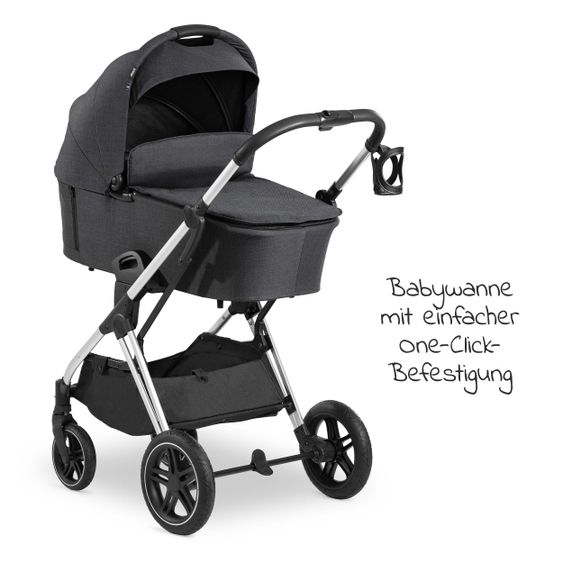 Hauck 4in1 Kinderwagen-Set Vision X Duoset Silver inkl. i-Size Babyschale, Isofix Basis und XXL Zubehörpaket - Melange Black
