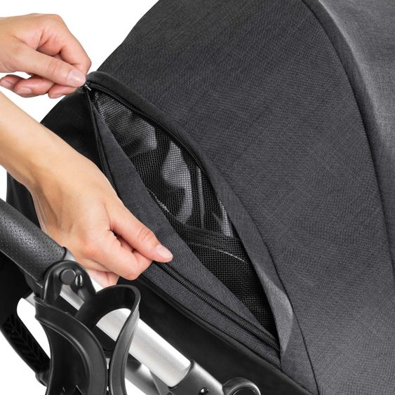 Hauck 4in1 Kinderwagen-Set Vision X Duoset Silver inkl. i-Size Babyschale, Isofix Basis und XXL Zubehörpaket - Melange Black