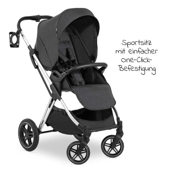 Hauck 4in1 Kinderwagen-Set Vision X Duoset Silver inkl. i-Size Babyschale, Isofix Basis und XXL Zubehörpaket - Melange Black