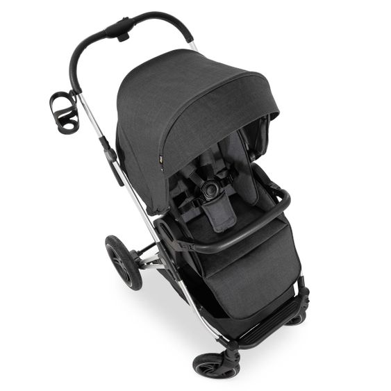 Hauck 4in1 Kinderwagen-Set Vision X Duoset Silver inkl. i-Size Babyschale, Isofix Basis und XXL Zubehörpaket - Melange Black