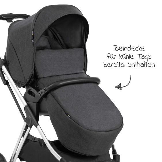 Hauck 4in1 Kinderwagen-Set Vision X Duoset Silver inkl. i-Size Babyschale, Isofix Basis und XXL Zubehörpaket - Melange Black