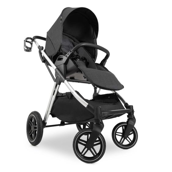 Hauck 4in1 Kinderwagen-Set Vision X Duoset Silver inkl. i-Size Babyschale, Isofix Basis und XXL Zubehörpaket - Melange Black