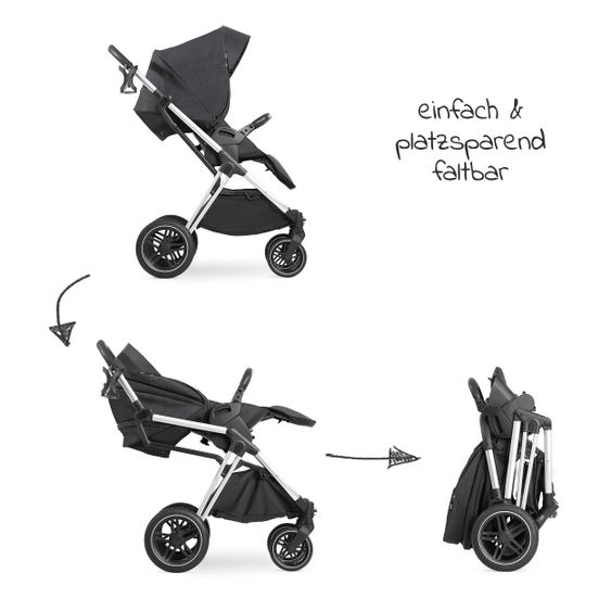 Hauck 4in1 Kinderwagen-Set Vision X Duoset Silver inkl. i-Size Babyschale, Isofix Basis und XXL Zubehörpaket - Melange Black