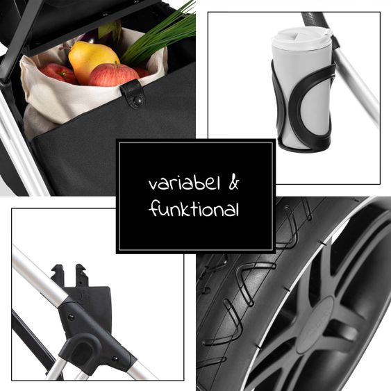 Hauck 4in1 Kinderwagen-Set Vision X Duoset Silver inkl. i-Size Babyschale, Isofix Basis und XXL Zubehörpaket - Melange Black