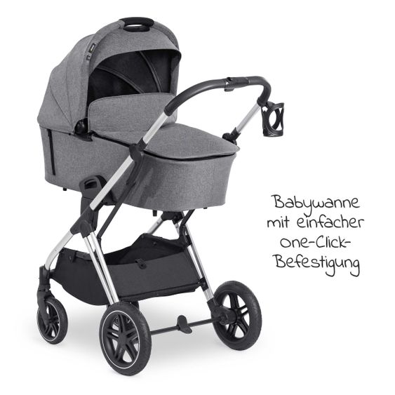 Hauck 4in1 Kinderwagen-Set Vision X Duoset Silver inkl. i-Size Babyschale, Isofix Basis und XXL Zubehörpaket - Melange Grey