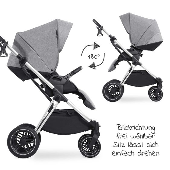 Hauck 4in1 Kinderwagen-Set Vision X Duoset Silver inkl. i-Size Babyschale, Isofix Basis und XXL Zubehörpaket - Melange Grey