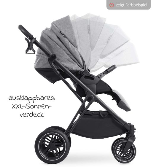 Hauck 4in1 Kinderwagen-Set Vision X Duoset Silver inkl. i-Size Babyschale, Isofix Basis und XXL Zubehörpaket - Melange Grey