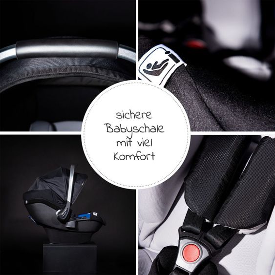 Hauck 4in1 Kinderwagen-Set Vision X - Silver inkl. i-Size Babyschale, Isofix Basis und XXL Zubehörpaket - Melange Black
