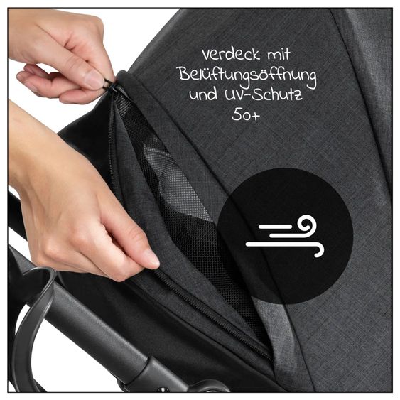Hauck 4in1 Kinderwagen-Set Vision X - Silver inkl. i-Size Babyschale, Isofix Basis und XXL Zubehörpaket - Melange Black