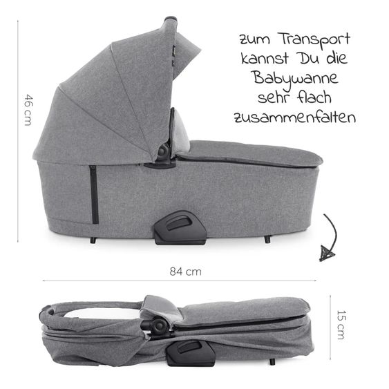 Hauck 4in1 Kinderwagen-Set Vision X - Silver inkl. i-Size Babyschale, Isofix Basis und XXL Zubehörpaket - Melange Grey