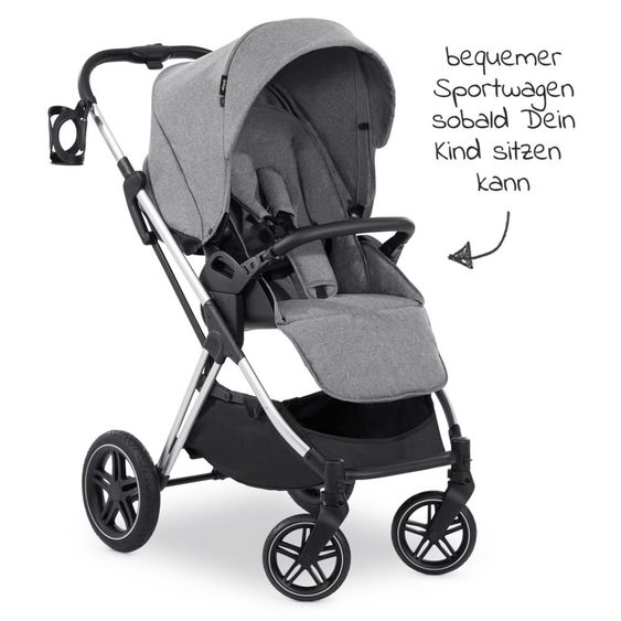 Hauck 4in1 Kinderwagen-Set Vision X - Silver inkl. i-Size Babyschale, Isofix Basis und XXL Zubehörpaket - Melange Grey