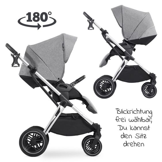 Hauck 4in1 Kinderwagen-Set Vision X - Silver inkl. i-Size Babyschale, Isofix Basis und XXL Zubehörpaket - Melange Grey