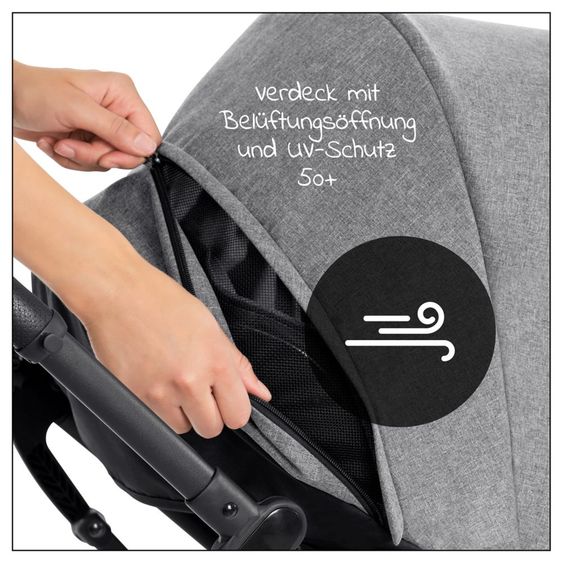 Hauck 4in1 Kinderwagen-Set Vision X - Silver inkl. i-Size Babyschale, Isofix Basis und XXL Zubehörpaket - Melange Grey