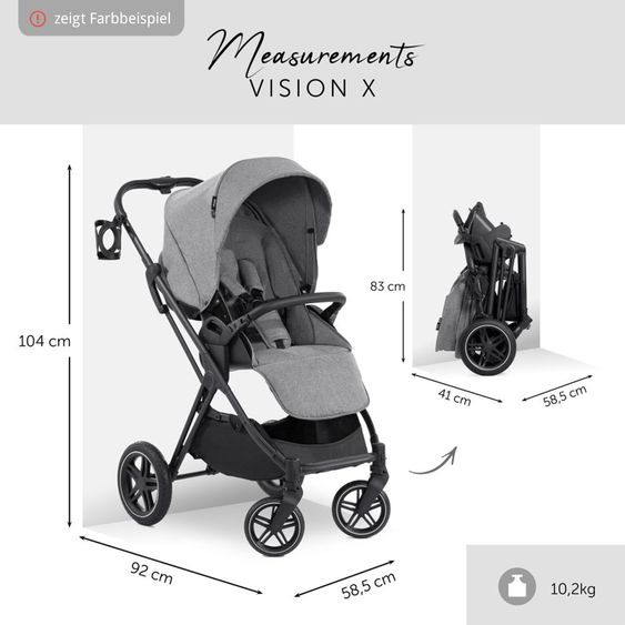Hauck 4in1 Kinderwagen-Set Vision X - Silver inkl. i-Size Babyschale, Isofix Basis und XXL Zubehörpaket - Melange Grey