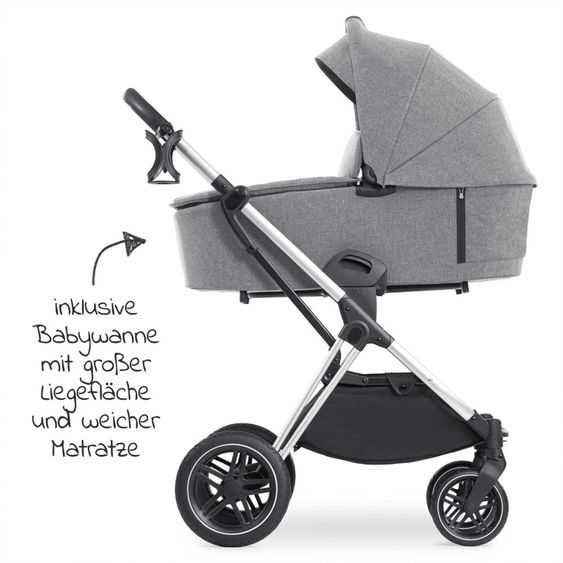 Hauck 4in1 Kinderwagen-Set Vision X - Silver inkl. i-Size Babyschale, Isofix Basis und XXL Zubehörpaket - Melange Grey