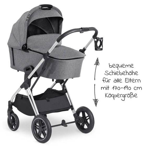 Hauck 4in1 Kinderwagen-Set Vision X - Silver inkl. i-Size Babyschale, Isofix Basis und XXL Zubehörpaket - Melange Grey