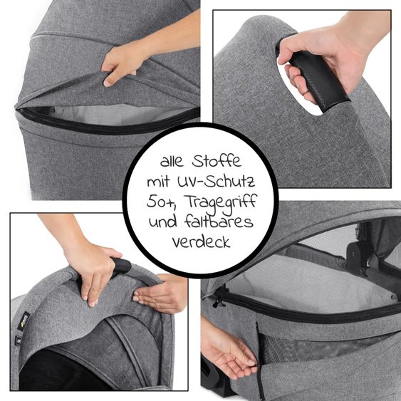 Hauck 4in1 Kinderwagen-Set Vision X - Silver inkl. i-Size Babyschale, Isofix Basis und XXL Zubehörpaket - Melange Grey