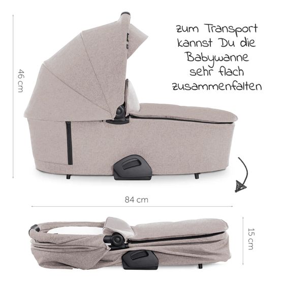 Hauck 4in1 Kinderwagen-Set Vision X Trio Set - inkl. i-Size Babyschale & Isofix Base & XXL Zubehörset - Melange Beige