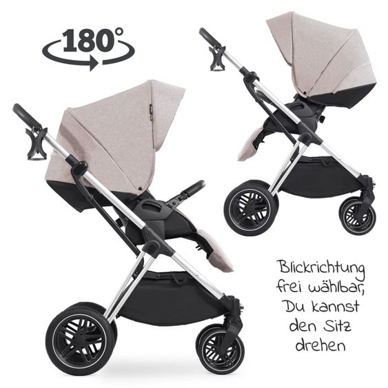 Hauck 4in1 Kinderwagen-Set Vision X Trio Set - inkl. i-Size Babyschale & Isofix Base & XXL Zubehörset - Melange Beige