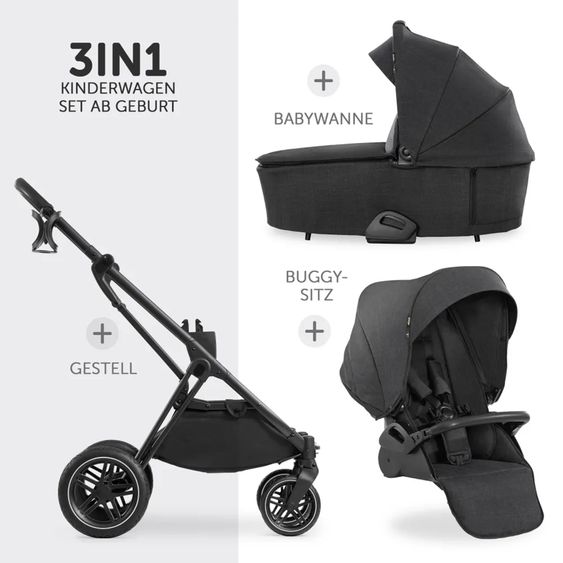 Hauck 4in1 Kinderwagen-Set Vision X Trio Set - inkl. i-Size Babyschale & Isofix Base & XXL Zubehörset - Melange Black