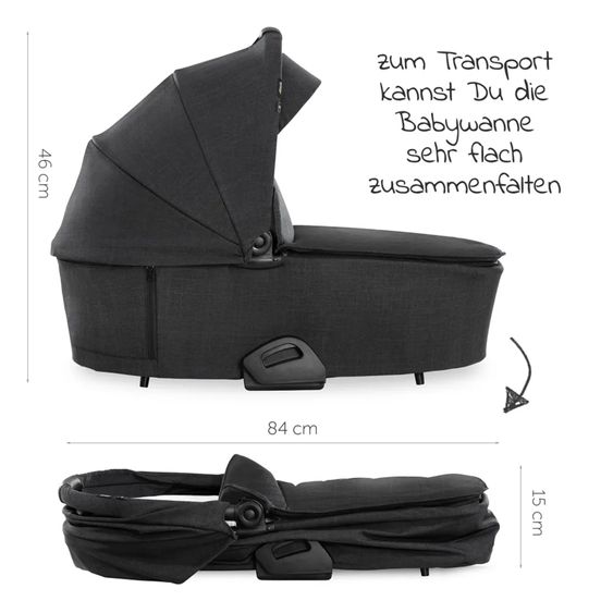 Hauck 4in1 Kinderwagen-Set Vision X Trio Set - inkl. i-Size Babyschale & Isofix Base & XXL Zubehörset - Melange Black