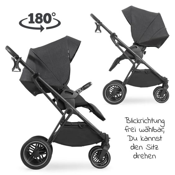 Hauck 4in1 Kinderwagen-Set Vision X Trio Set - inkl. i-Size Babyschale & Isofix Base & XXL Zubehörset - Melange Black