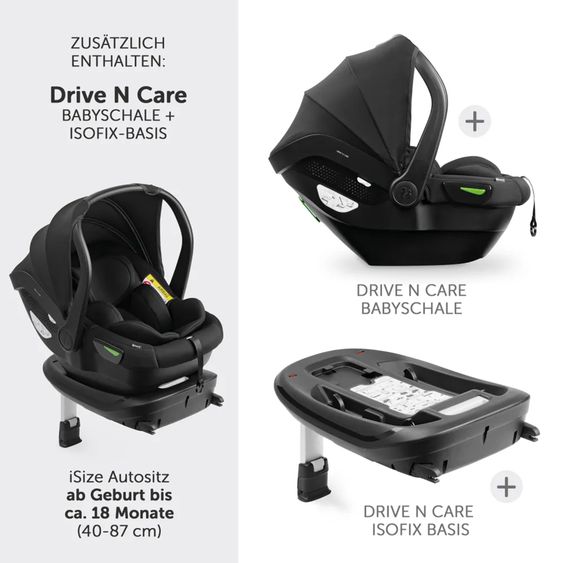 Hauck 4in1 Kinderwagen-Set Vision X Trio Set - inkl. i-Size Babyschale & Isofix Base & XXL Zubehörset - Melange Black