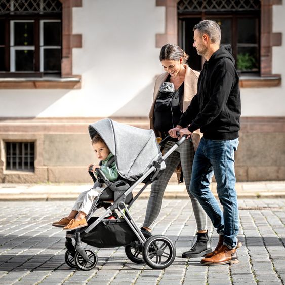 Hauck 4in1 Kinderwagen-Set Vision X Trio Set - inkl. i-Size Babyschale & Isofix Base & XXL Zubehörset - Melange Grey