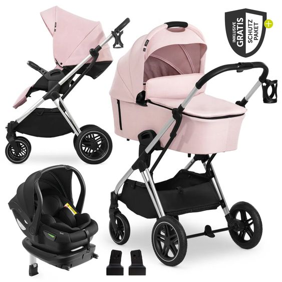 Hauck 4in1 Kinderwagen-Set Vision X Trio Set - inkl. i-Size Babyschale & Isofix Base & XXL Zubehörset - Melange Rose