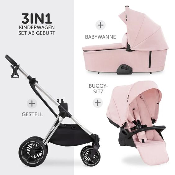 Hauck 4in1 Kinderwagen-Set Vision X Trio Set - inkl. i-Size Babyschale & Isofix Base & XXL Zubehörset - Melange Rose