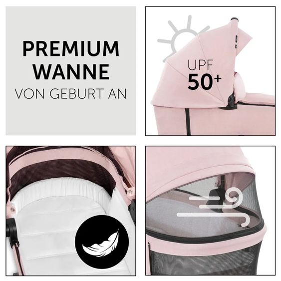 Hauck 4in1 Kinderwagen-Set Vision X Trio Set - inkl. i-Size Babyschale & Isofix Base & XXL Zubehörset - Melange Rose