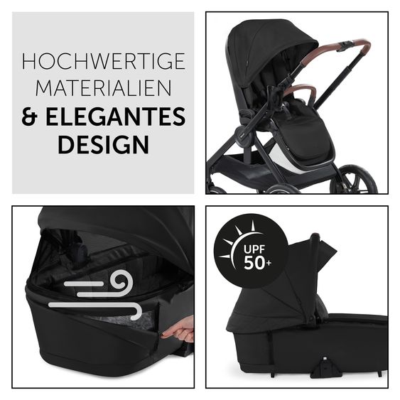 Hauck 4in1 Kinderwagen-Set Walk N Care Air Trio Set inkl. i-Size Babyschale & Isofix Base & XXL Zubehörset - Black