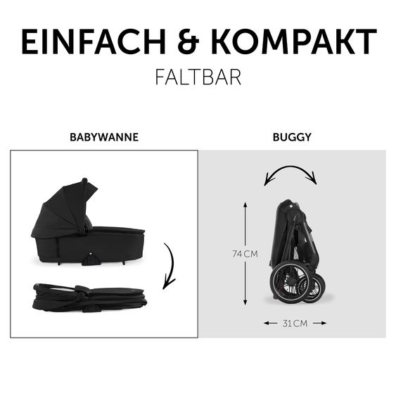 Hauck 4in1 Kinderwagen-Set Walk N Care Air Trio Set inkl. i-Size Babyschale & Isofix Base & XXL Zubehörset - Black