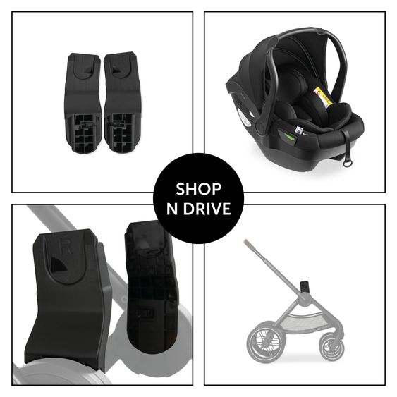 Hauck 4in1 Kinderwagen-Set Walk N Care Air Trio Set inkl. i-Size Babyschale & Isofix Base & XXL Zubehörset - Black