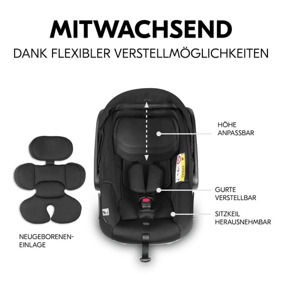 Hauck 4in1 Kinderwagen-Set Walk N Care Air Trio Set inkl. i-Size Babyschale & Isofix Base & XXL Zubehörset - Black