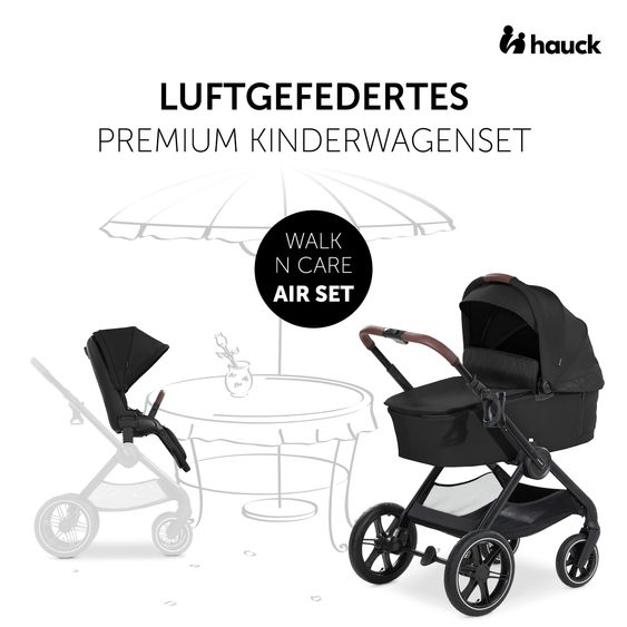 Hauck 4in1 Kinderwagen-Set Walk N Care Air Trio Set inkl. i-Size Babyschale & Isofix Base & XXL Zubehörset - Black