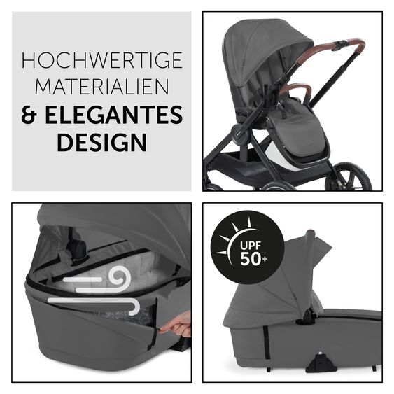 Hauck 4in1 Kinderwagen-Set Walk N Care Air Trio Set inkl. i-Size Babyschale & Isofix Base & XXL Zubehörset - Dark Grey