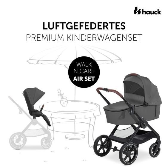 Hauck 4in1 Kinderwagen-Set Walk N Care Air Trio Set inkl. i-Size Babyschale & Isofix Base & XXL Zubehörset - Dark Grey