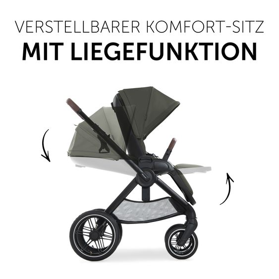 Hauck 4in1 Kinderwagen-Set Walk N Care Air Trio Set inkl. i-Size Babyschale & Isofix Base & XXL Zubehörset - Dark Olive