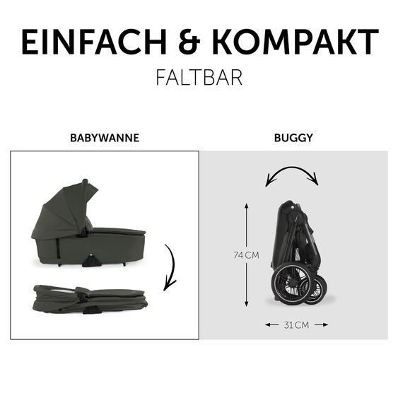 Hauck 4in1 Kinderwagen-Set Walk N Care Air Trio Set inkl. i-Size Babyschale & Isofix Base & XXL Zubehörset - Dark Olive