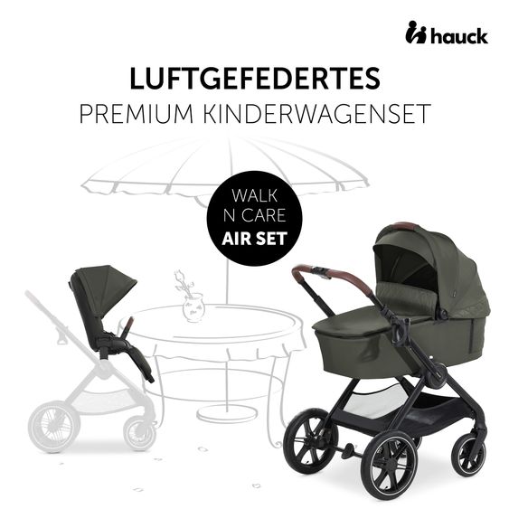 Hauck 4in1 Kinderwagen-Set Walk N Care Air Trio Set inkl. i-Size Babyschale & Isofix Base & XXL Zubehörset - Dark Olive