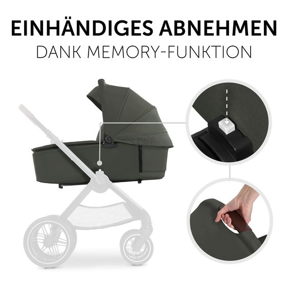 Hauck 4in1 Kinderwagen-Set Walk N Care Air Trio Set inkl. i-Size Babyschale & Isofix Base & XXL Zubehörset - Dark Olive