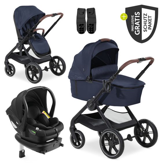 Hauck 4in1 stroller set Walk N Care Trio Set incl. i-Size infant car seat Drive N Care & Isofix Base & XXL accessory set - Dark Blue