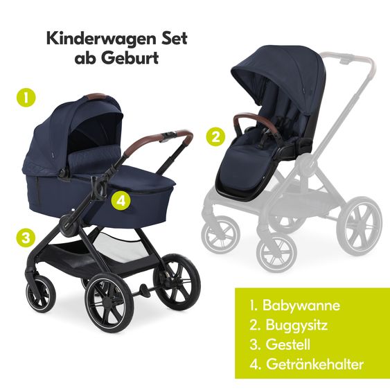 Hauck 4in1 stroller set Walk N Care Trio Set incl. i-Size infant car seat Drive N Care & Isofix Base & XXL accessory set - Dark Blue