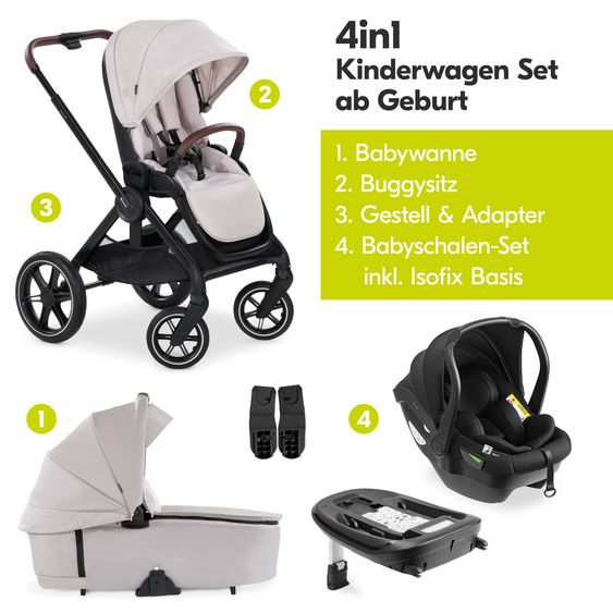 Hauck Set di passeggini 4in1 Walk N Care Trio Set con seggiolino auto i-Size e base Isofix e set di accessori XXL - Beige