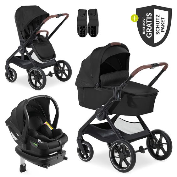 Hauck 4in1 stroller set Walk N Care Trio Set incl. i-Size infant car seat & Isofix Base & XXL accessory set - Black