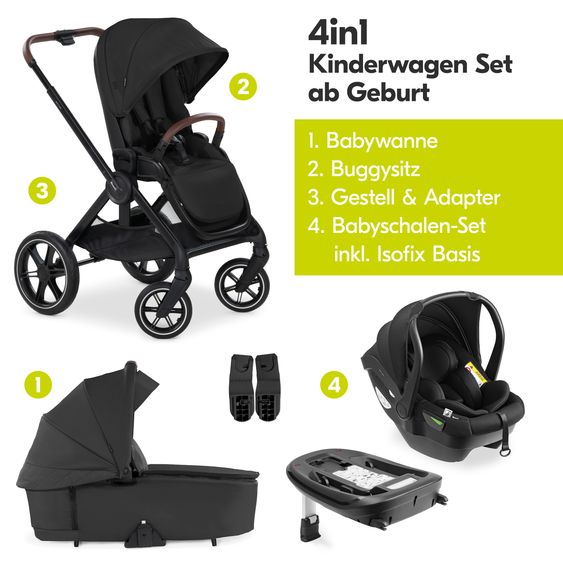 Hauck 4in1 stroller set Walk N Care Trio Set incl. i-Size infant car seat & Isofix Base & XXL accessory set - Black