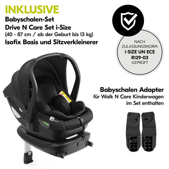 Hauck 4in1 stroller set Walk N Care Trio Set incl. i-Size infant car seat & Isofix Base & XXL accessory set - Black